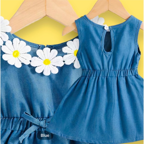 Denim Daisy Dress, Sandals, Sunglasses, Necklace 4pc Set - Picture 3 of 4